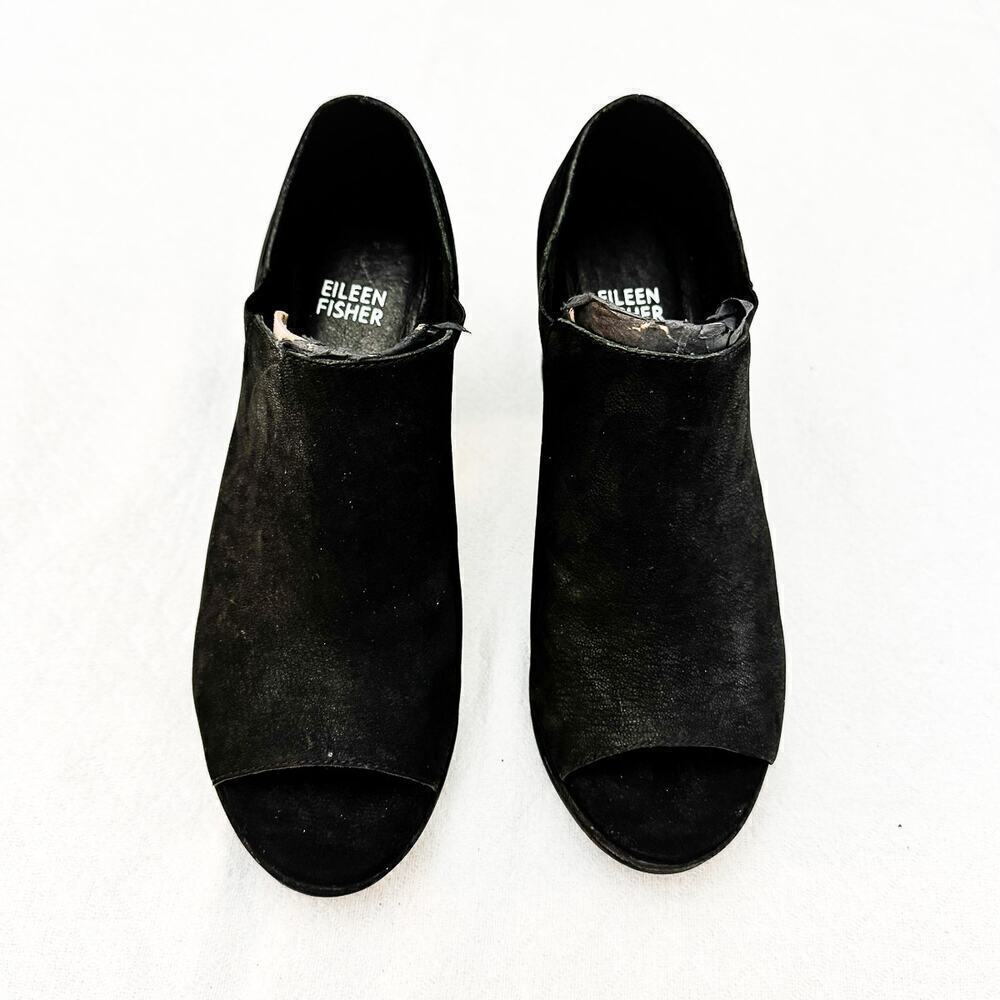Eileen Fisher Milton Tumbled Nubuck Open Toe Heeled Bootie Size 7.5 NWOB